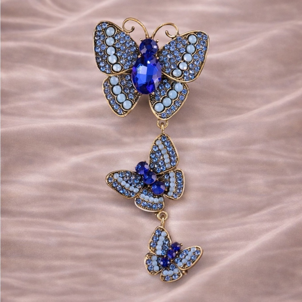 Sapphire Butterfly Cascade Diamond Crystal Brooch